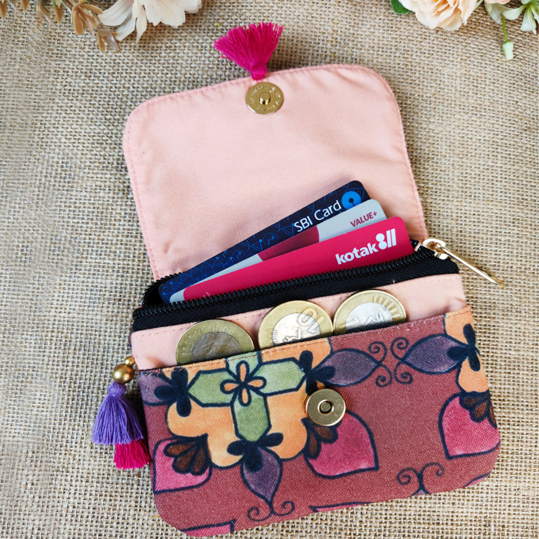 Brown Floral Sling/mini wallet Combo