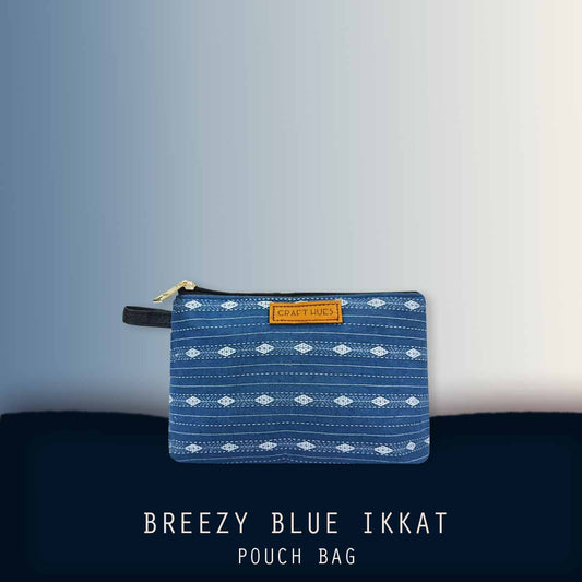Breezy Blue Ikkat Pouch Bag