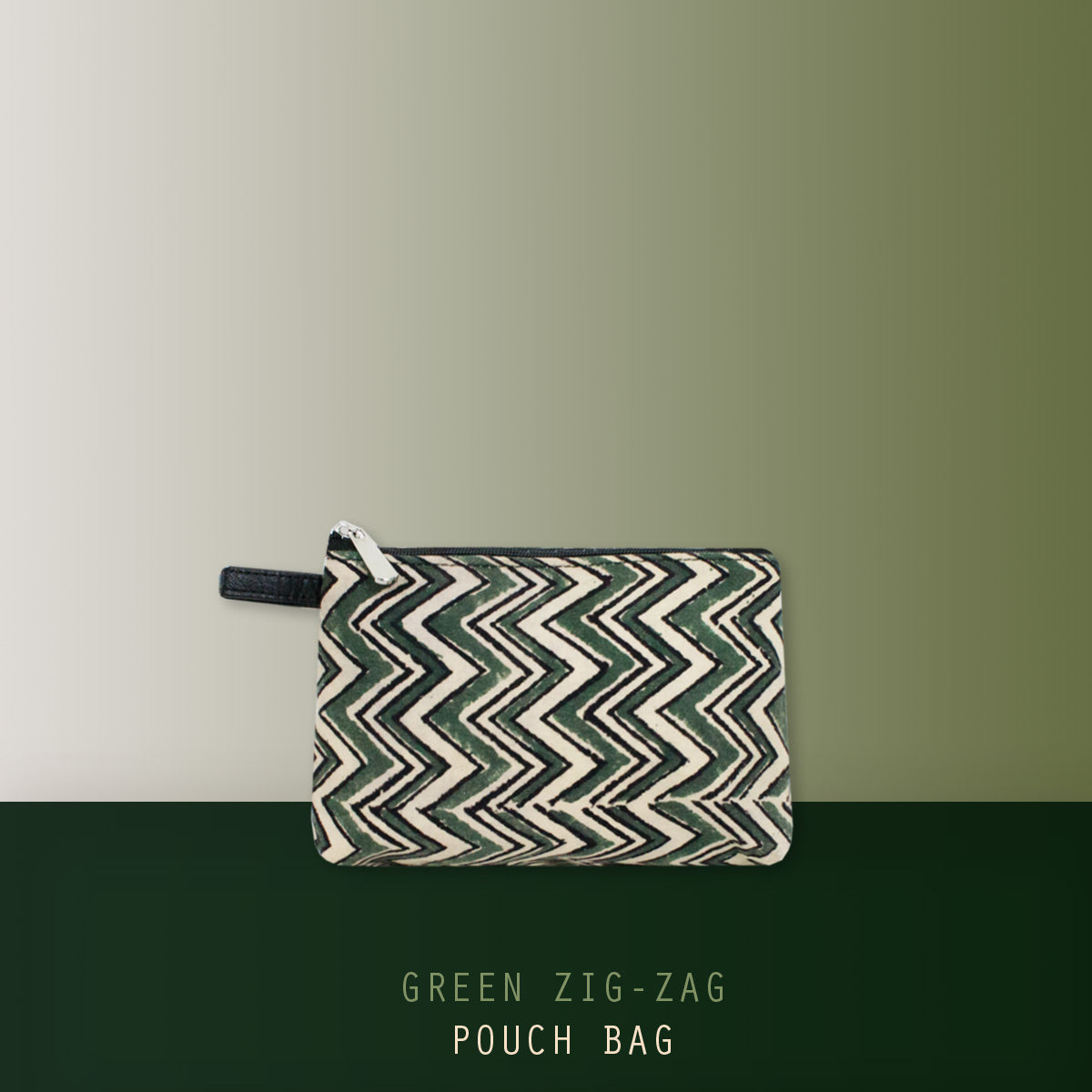Green Zig-Zag Block Printed Pouch