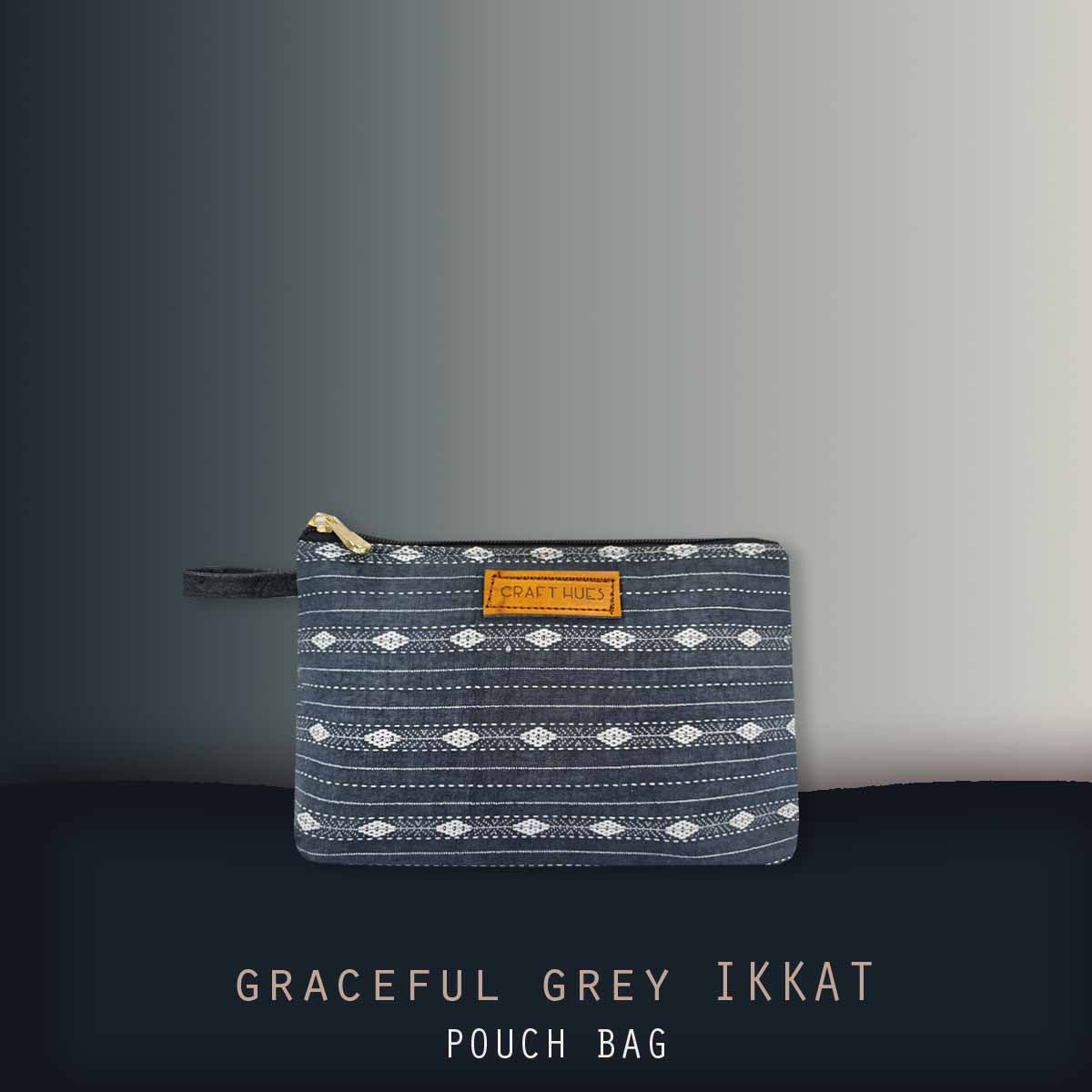 Graceful Grey Ikkat Pouch Bag