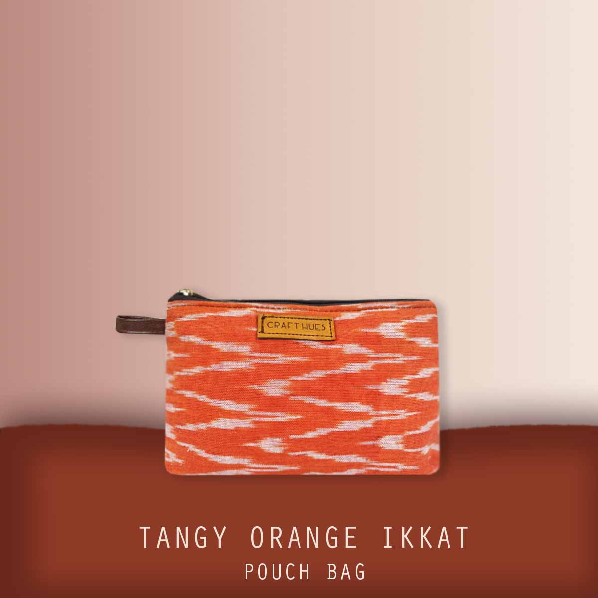 Tangy Orange Ikkat Pouch Bag
