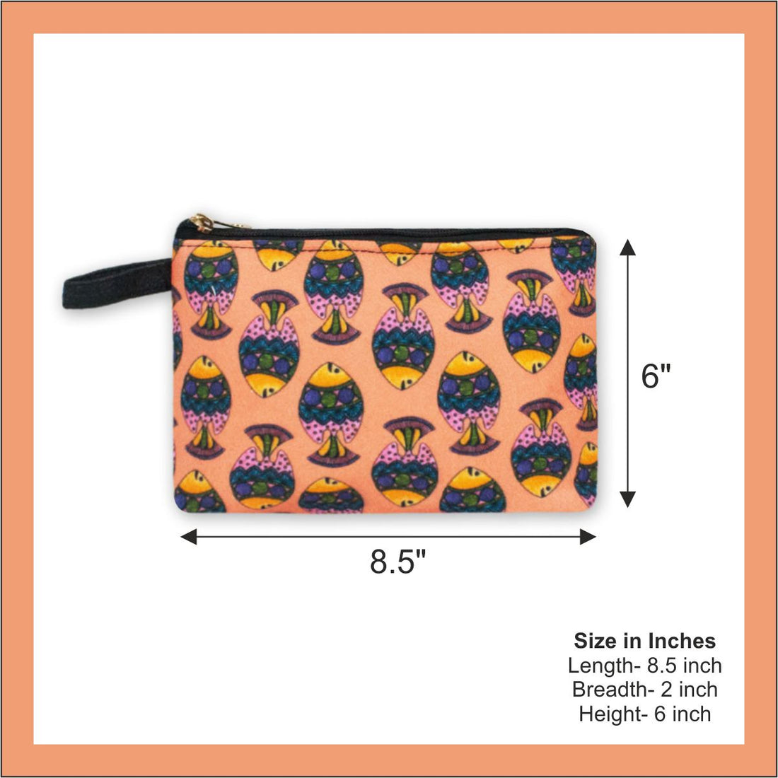 Madhubani Peach Fish Pouch