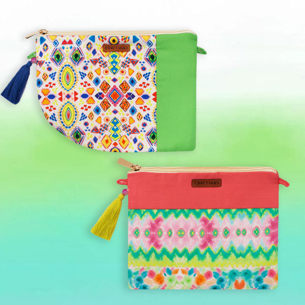 Geometric & Floral Pouch combo of 2