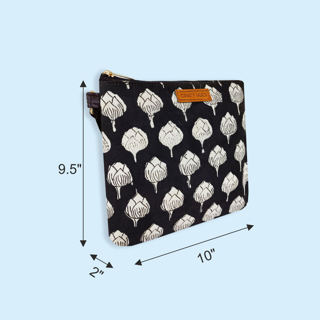 Block-Printed White Lotus Sling Bag