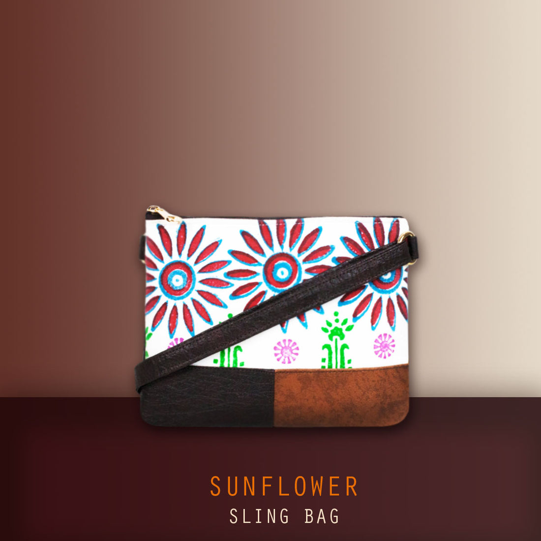 Sunflower Block Printed Sling Bag