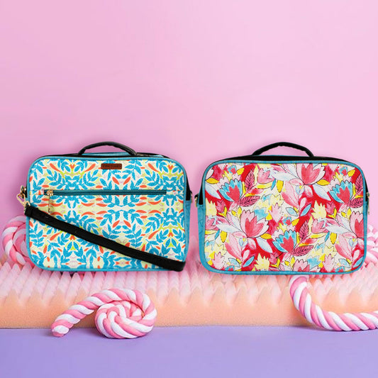 Blue Flowers Double Side Print Box Sling Bag