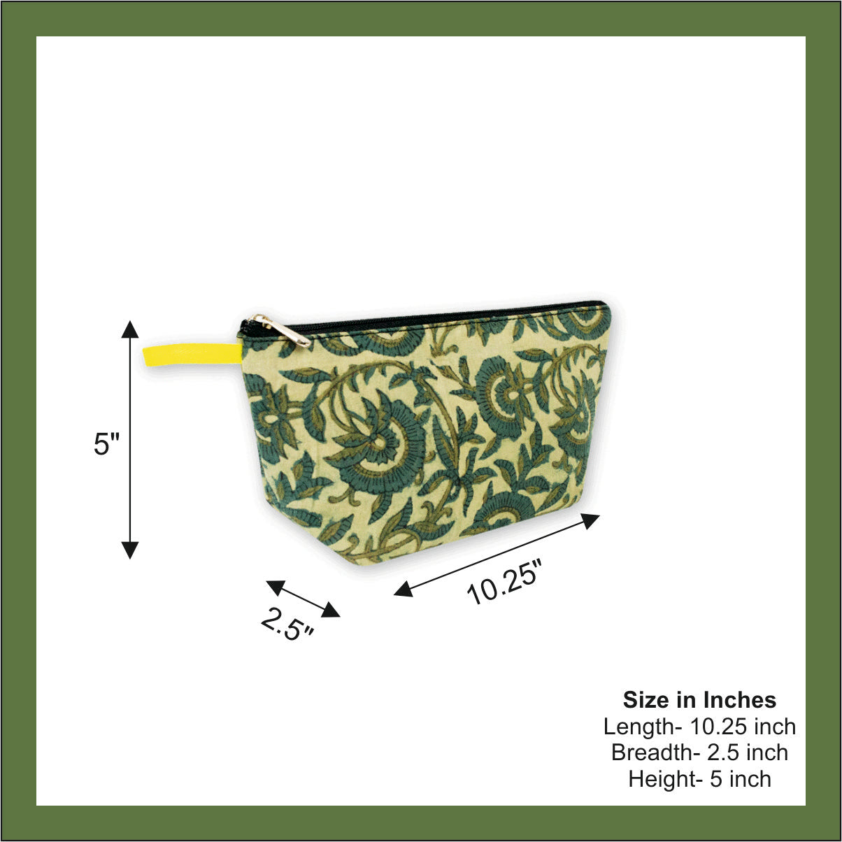Green Floral Block Printed Pouch
