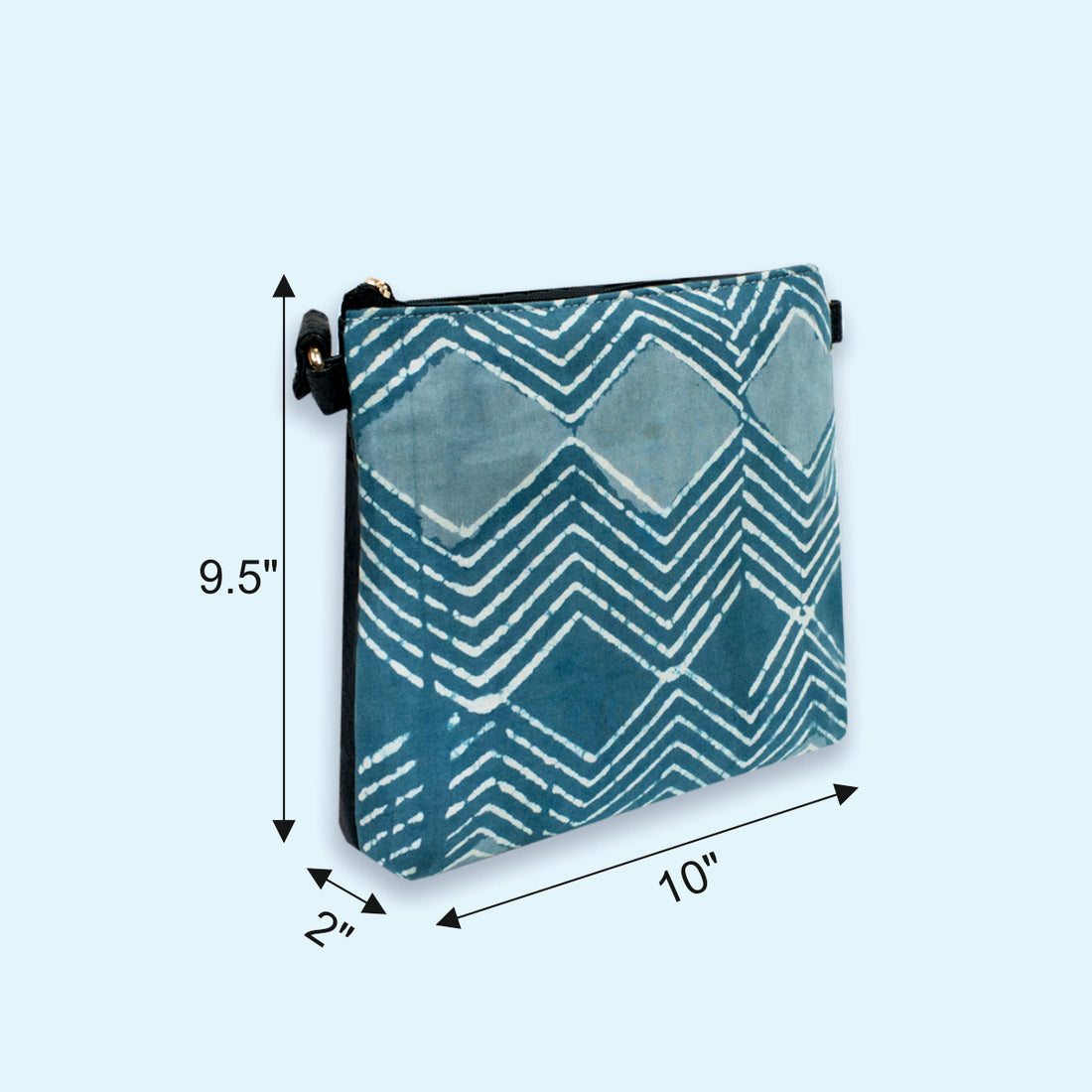 Block-Printed Blue Zig-zag Sling Bag