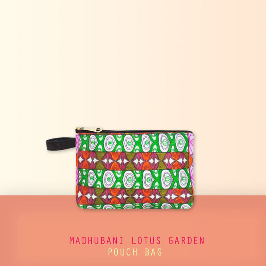 Madhubani Lotus Garden Pouch
