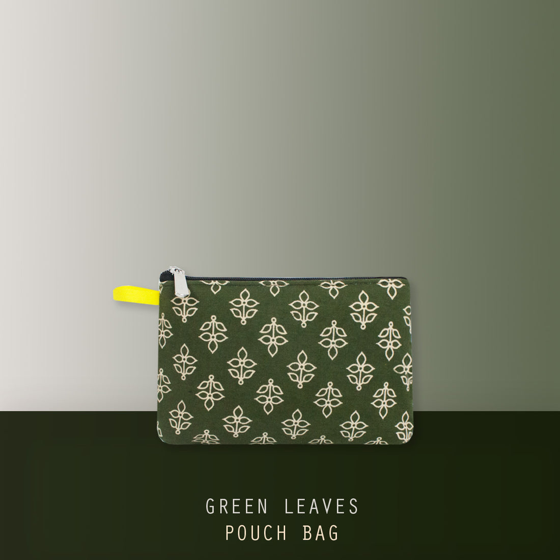 Green Leaves Block Printed Pouch