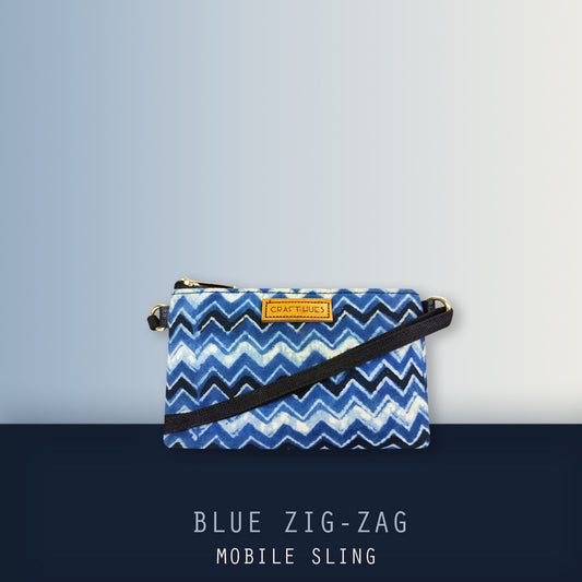Blue Zig-zag Mobile Sling Bag