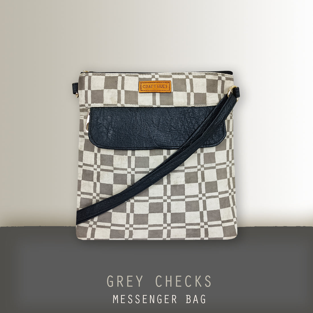 Grey Checks Messenger Bag