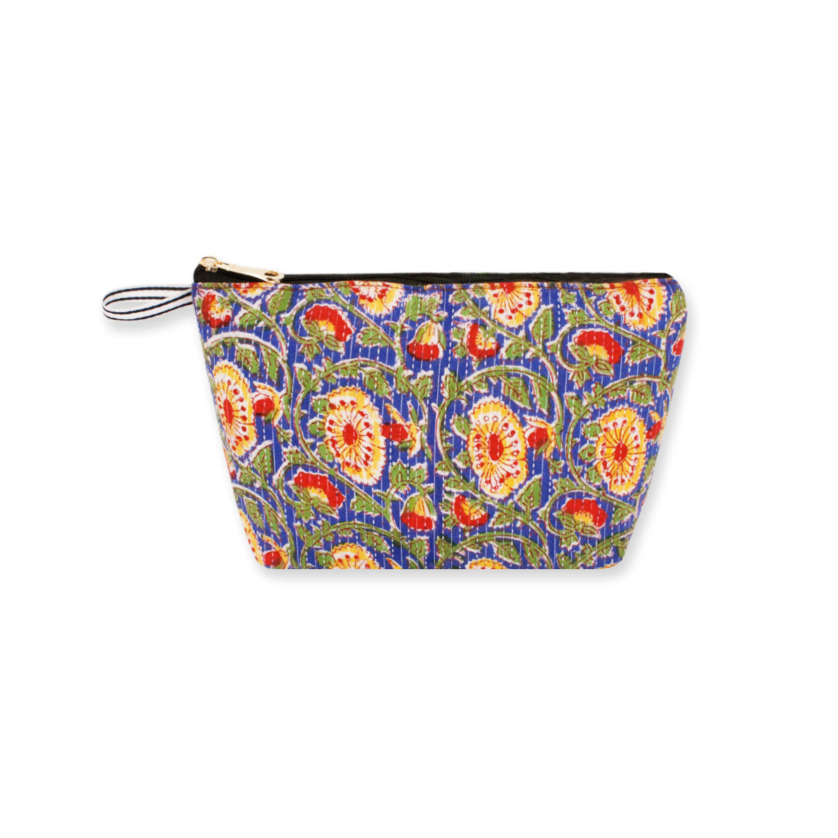 Blue Red Floral Block Printed Pouch