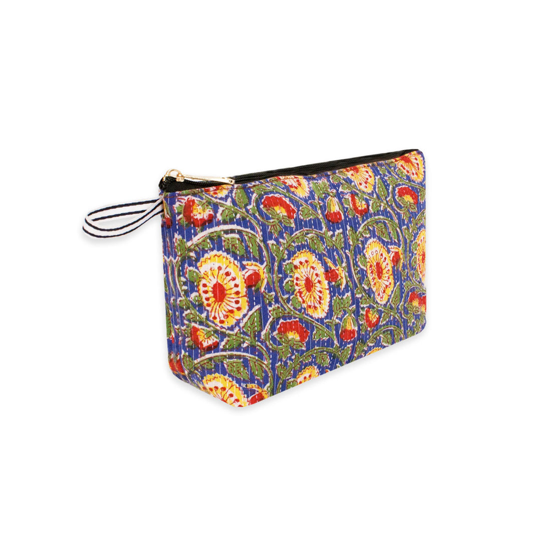 Blue Red Floral Block Printed Pouch
