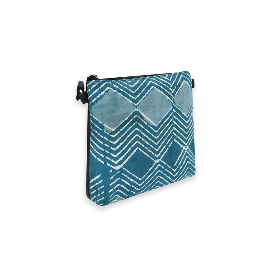 Block-Printed Blue Zig-zag Sling Bag