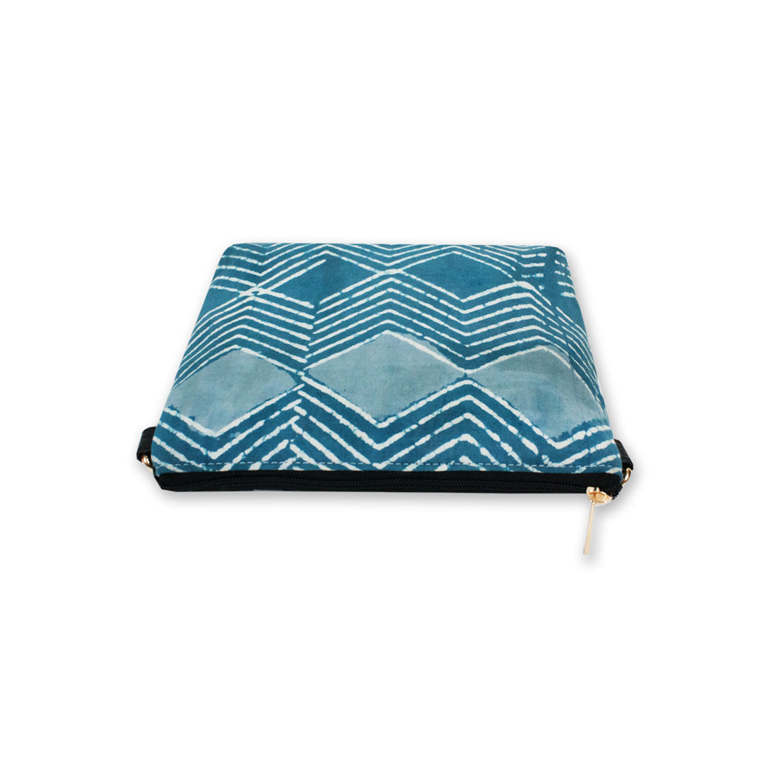 Block-Printed Blue Zig-zag Sling Bag