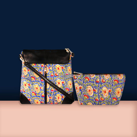Red Yellow Floral Messenger Pouch Combo