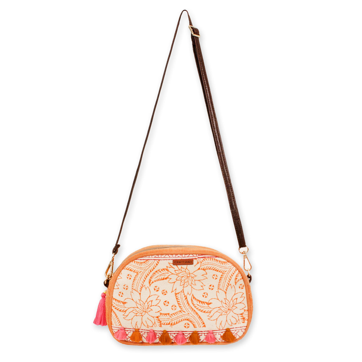 INDHA Dholak Embroidery Orange Colour Ethnic Hand Block Print College BagSling  Bag for GirlsWomen  Curated online shop for handcrafted products made in  India by women artisans