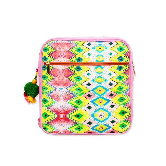 Printed Backpack- Pink Ikkat