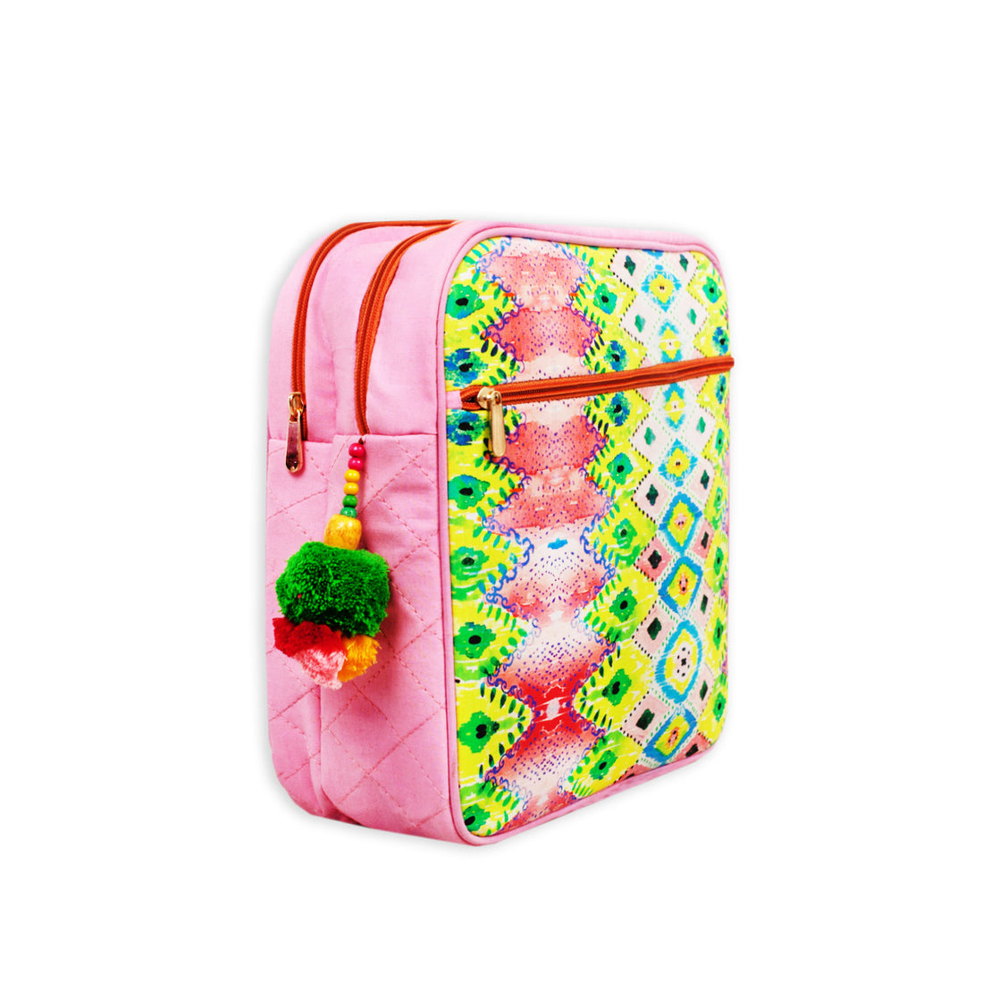 Printed Backpack- Pink Ikkat