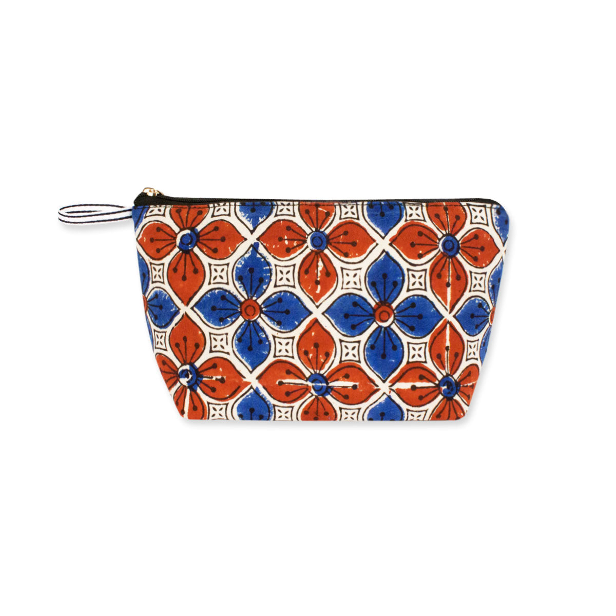 Red Blue Flower Block Printed Pouch