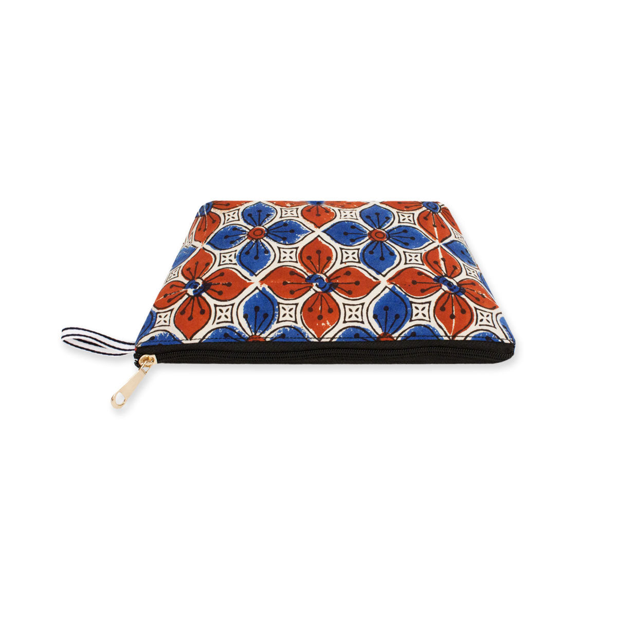 Red Blue Flower Block Printed Pouch
