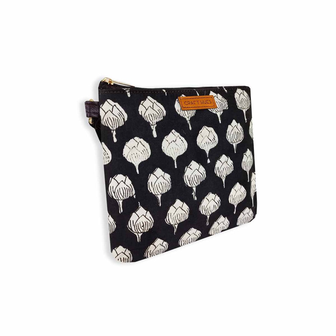 Block-Printed White Lotus Sling Bag