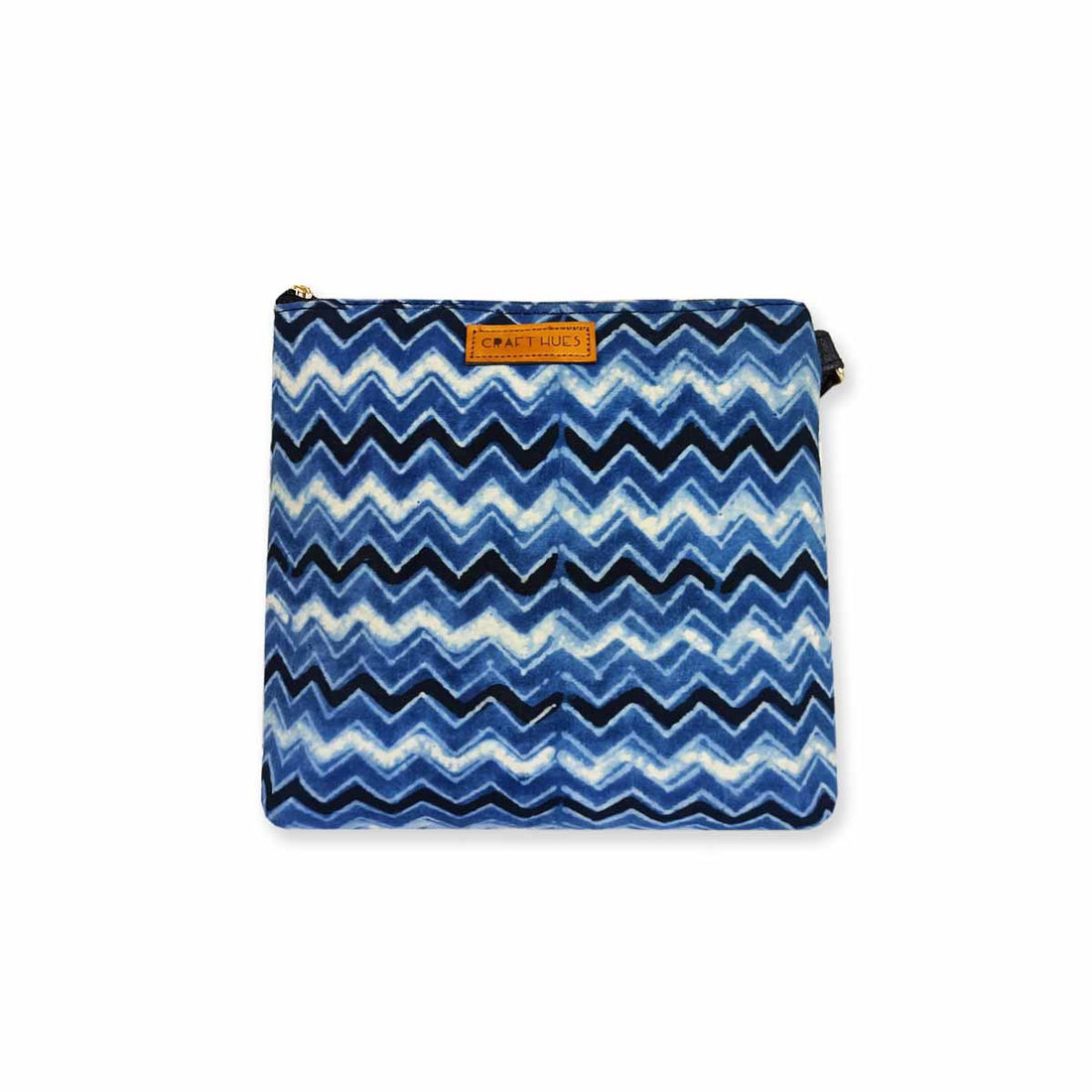 Block-Printed Blue Zig-zag Sling Bag