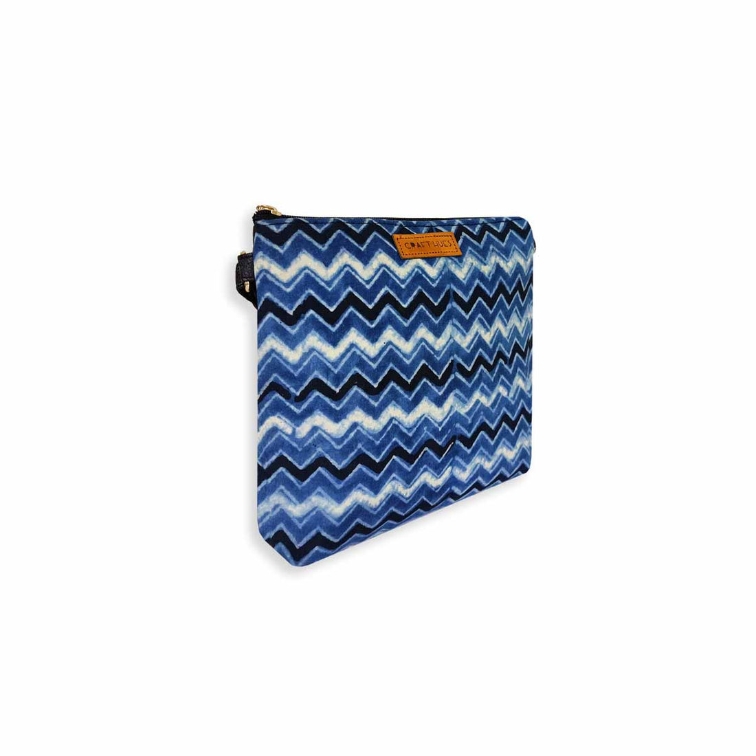 Block-Printed Blue Zig-zag Sling Bag