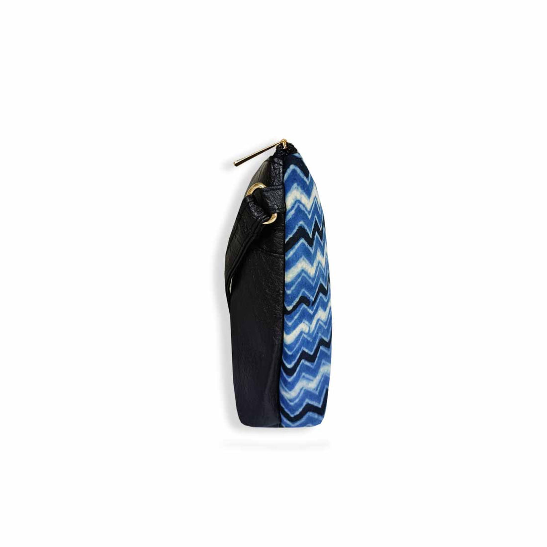 Block-Printed Blue Zig-zag Sling Bag