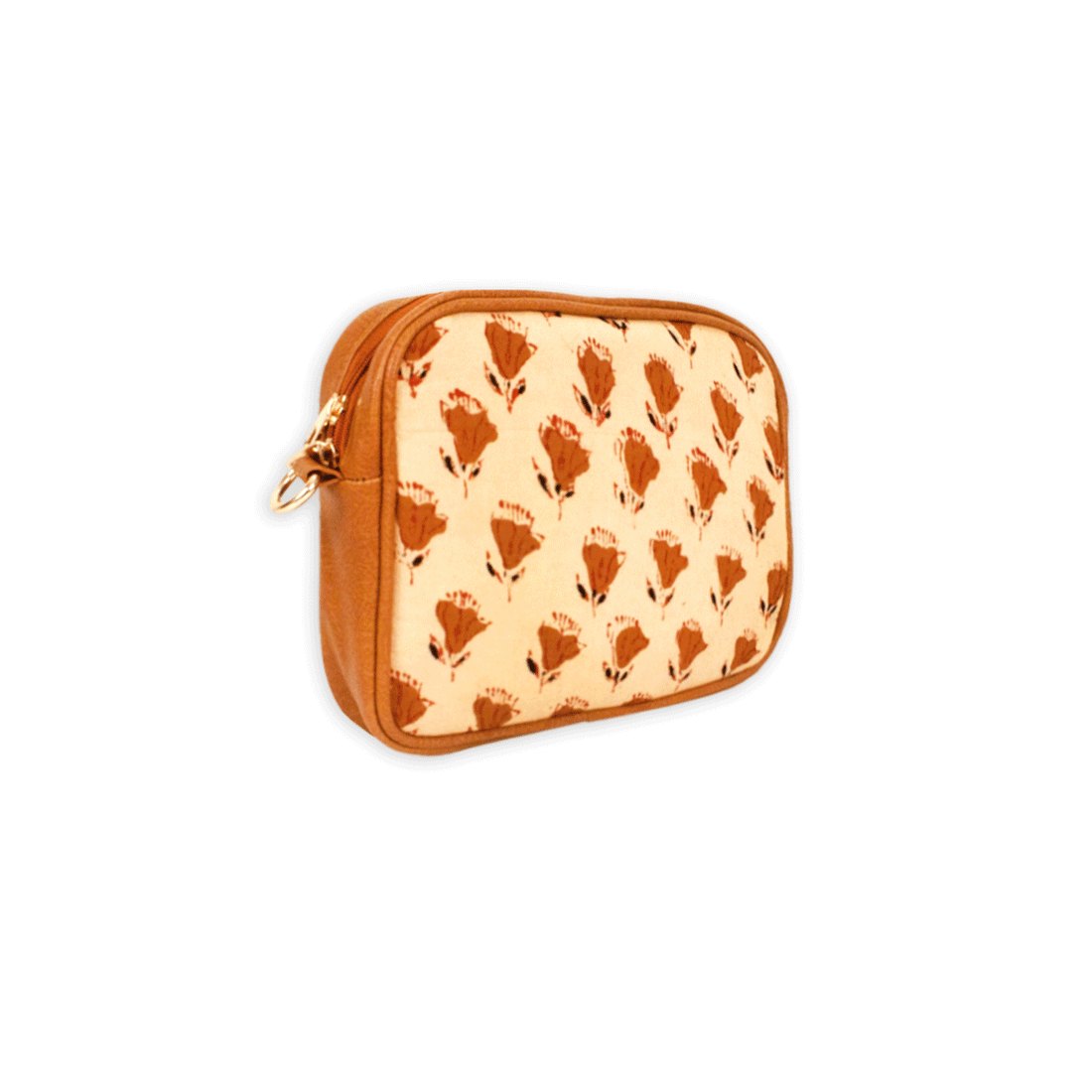 Brown Flowers Block printed Box Sling Bag