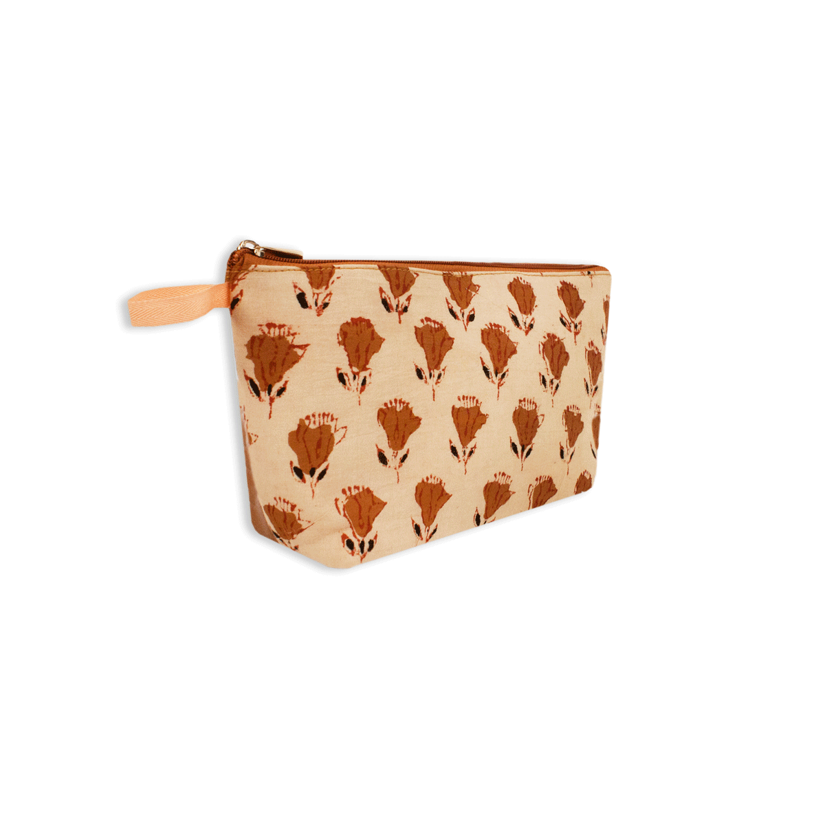 Brown Tulips Block Printed Pouch