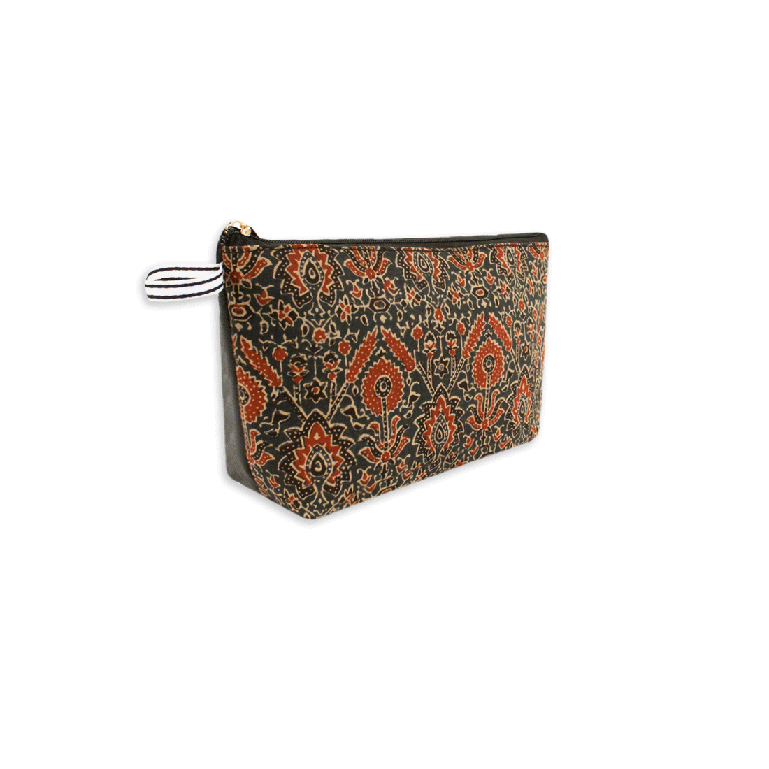 Brown Red Floral Block Printed Pouch