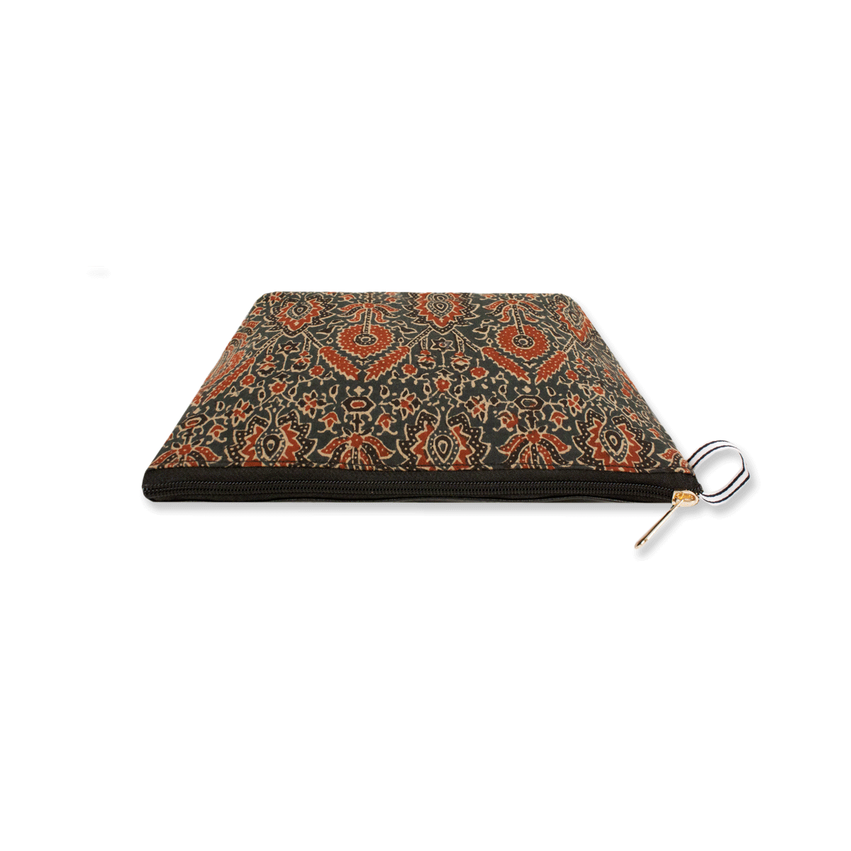 Brown Red Floral Block Printed Pouch