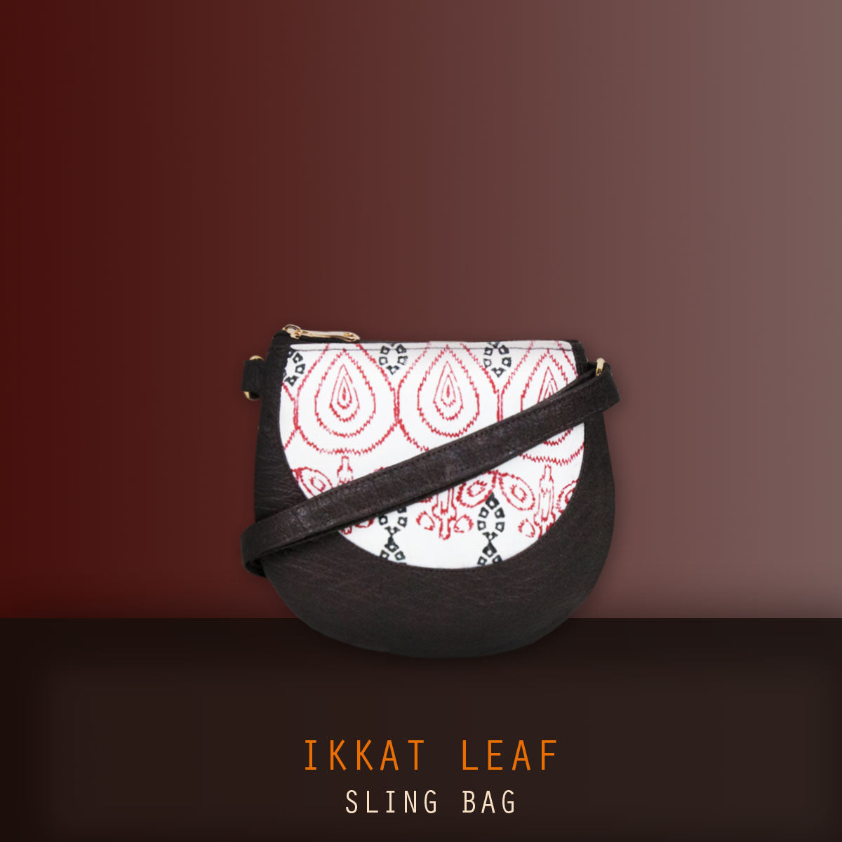Ikkat Leaf Block Printed Sling Bag