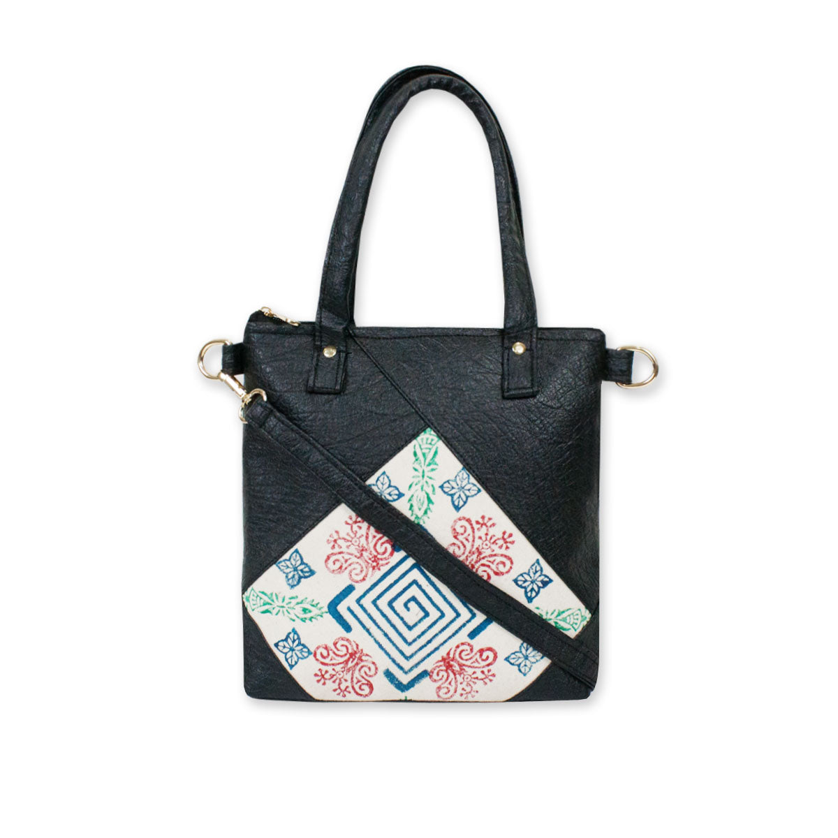 Block-Printed Diamond Handbag with Sling