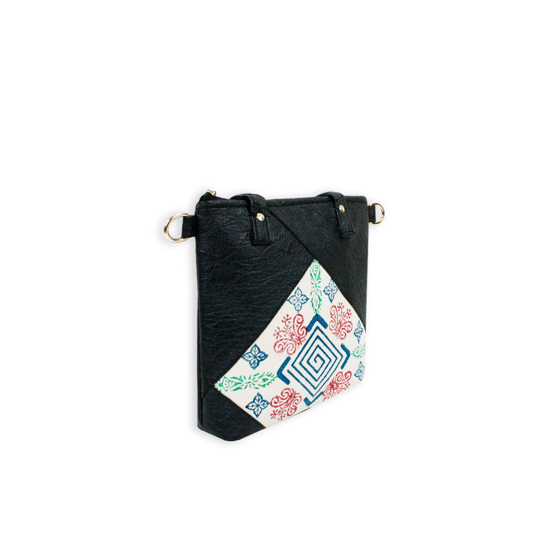 Block-Printed Diamond Handbag with Sling