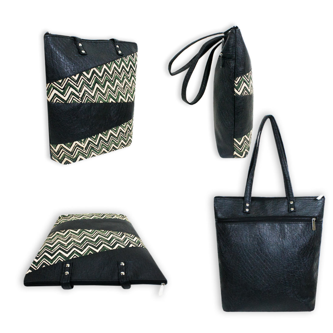 Green Zig-Zag Tote/Pouch Combo