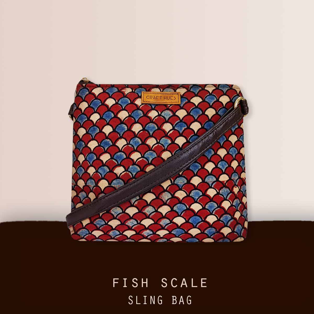 Block-Printed Fish Scale Sling Bag
