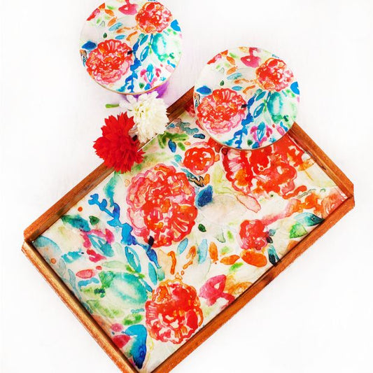Red Floral Rectangle Serving Tray