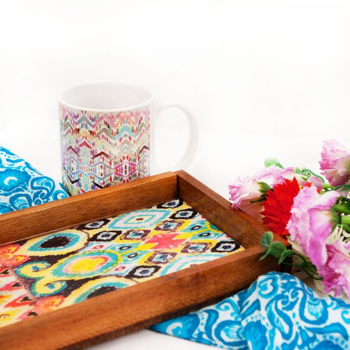 Blue Ikkat Small Rectangle Serving Tray