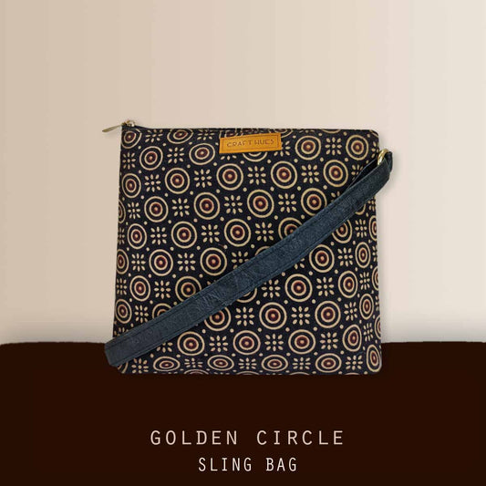Block-Printed Golden Circle Sling Bag