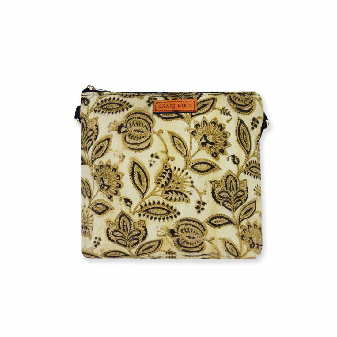 Block-Printed Golden Garden Sling Bag