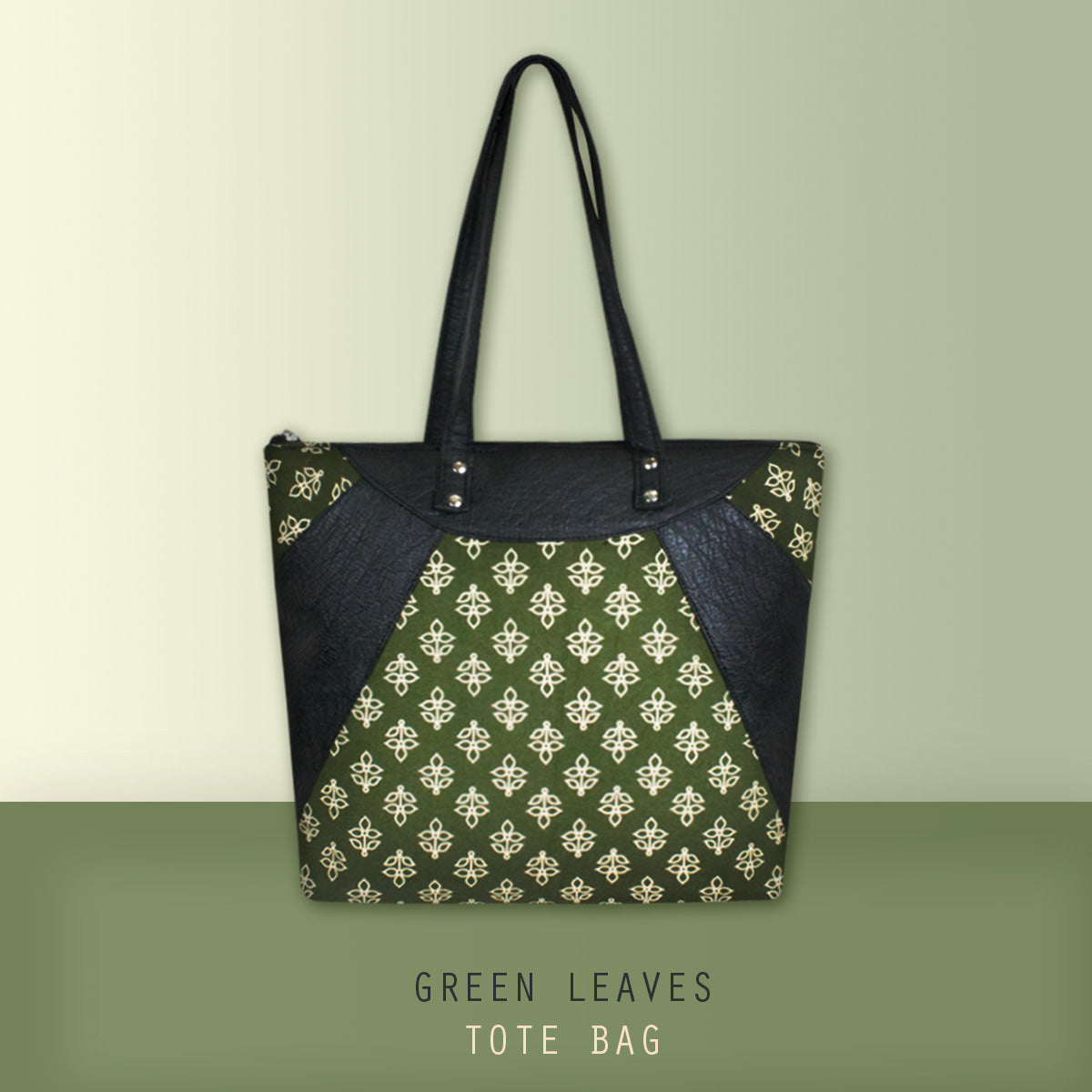 Green Leaves Block Printed Tote Bag