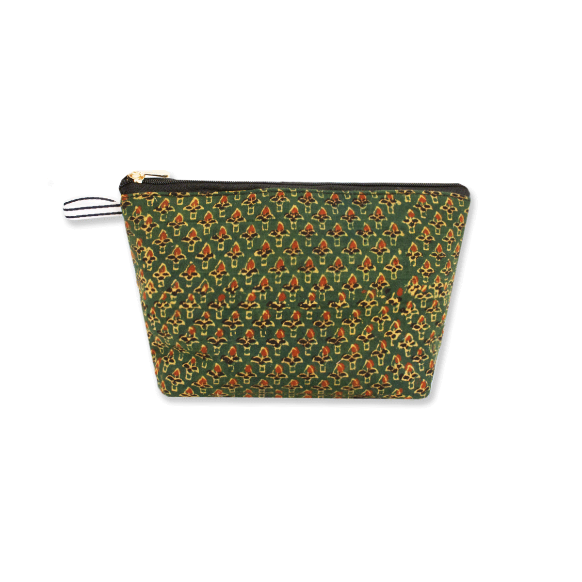 Green Floral Block Printed Pouch