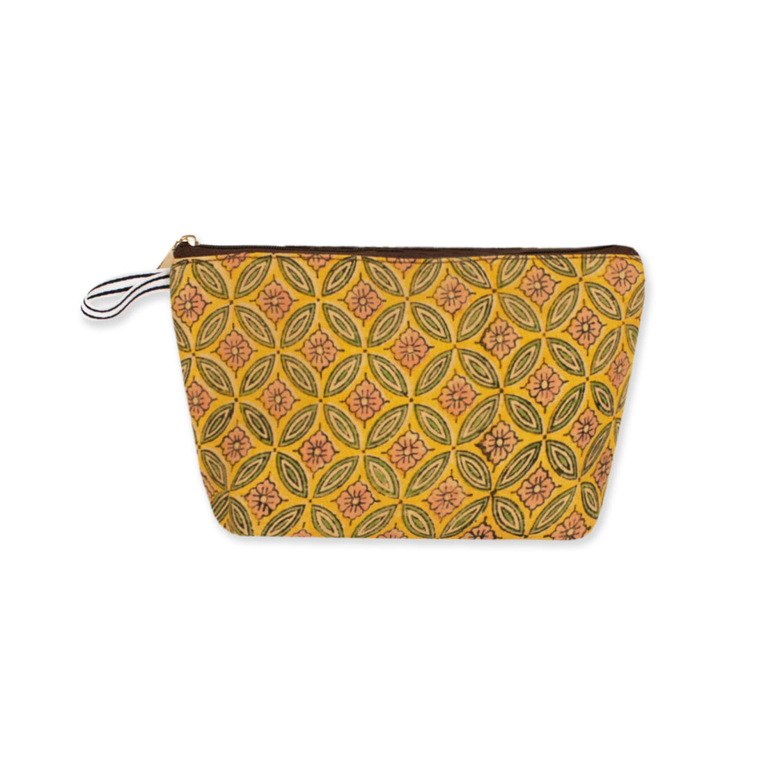 Green Flower Block Printed Pouch
