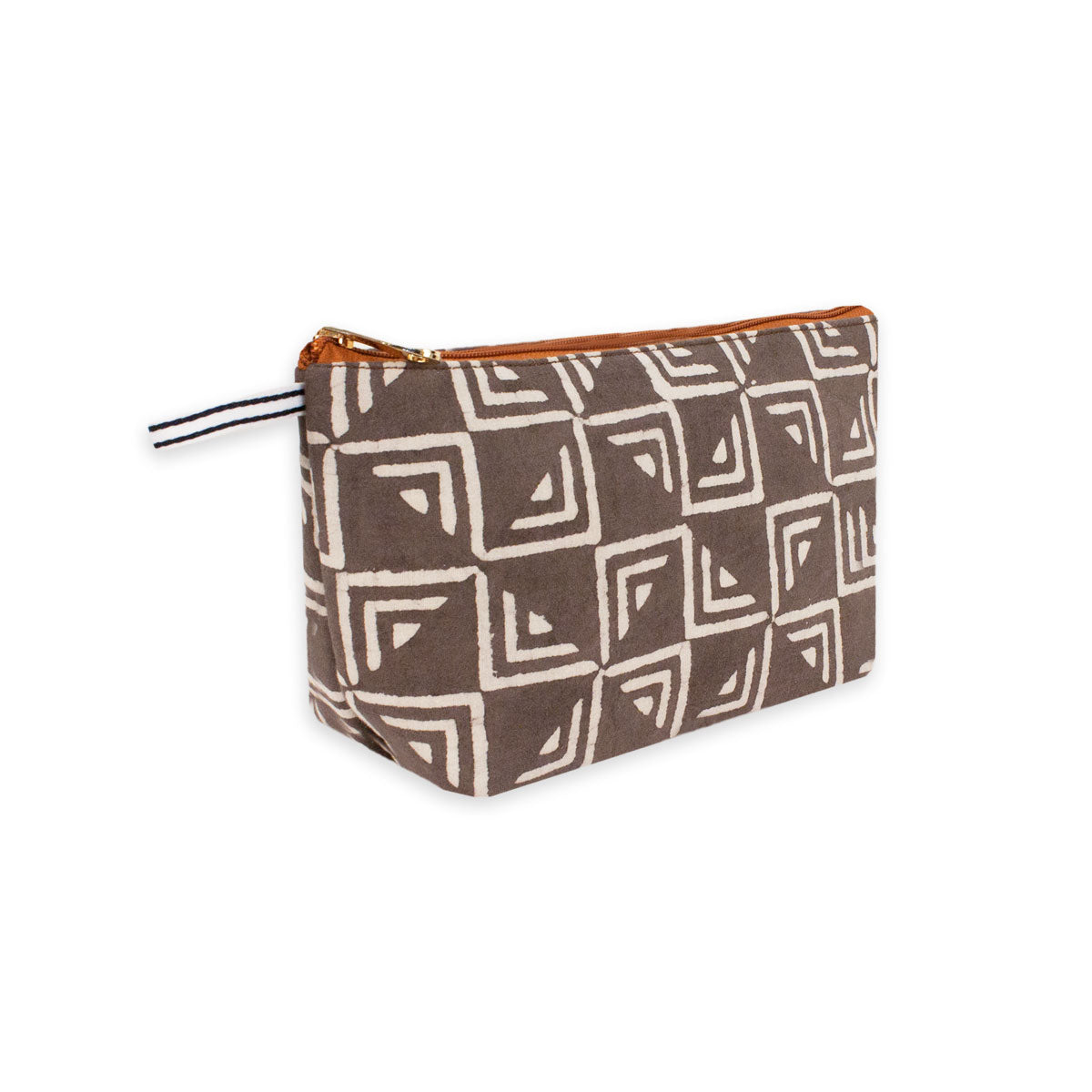 Grey Triangle Block Printed Pouch