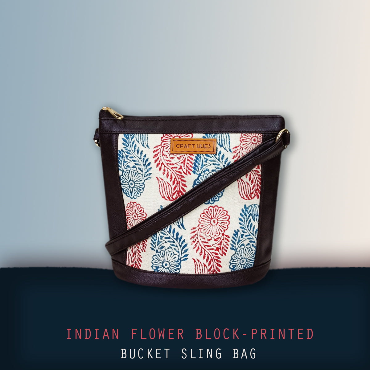 Indian Flower Block-Printed Bucket Sling Bag