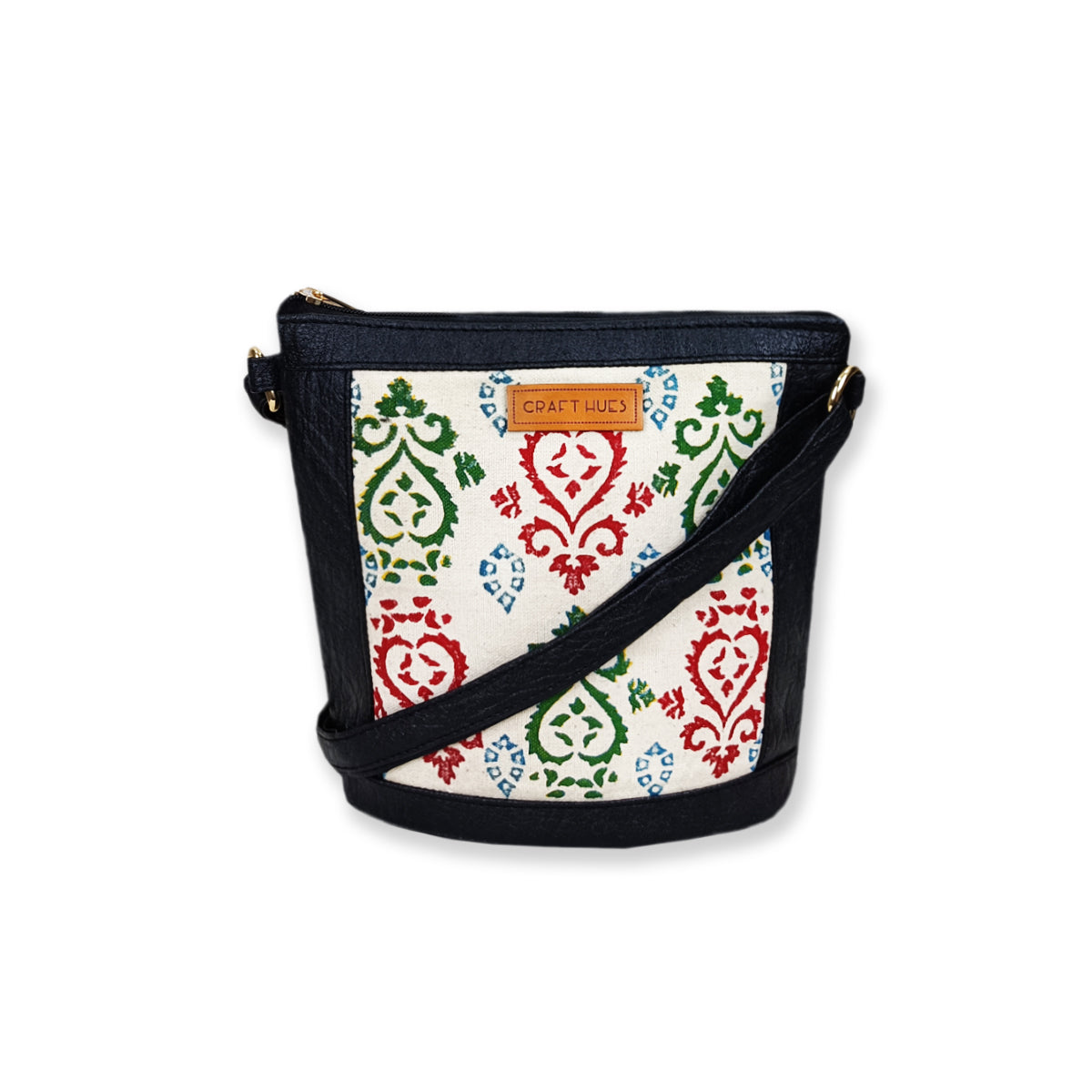 Indian Heart Block-Printed Bucket Sling Bag