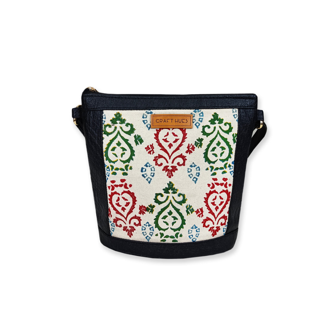 Indian Heart Block-Printed Bucket Sling Bag
